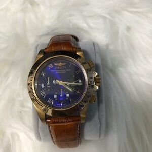 Invicta Gold and Brown Leather Watch